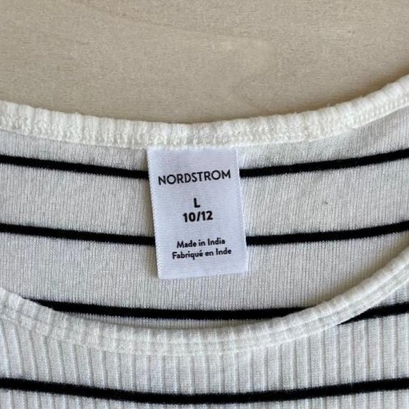 Nordstrom Girls' Ivory & Black Striped Ribbed Cropped Short Sleeve T-Shirt - Picture 4 of 7